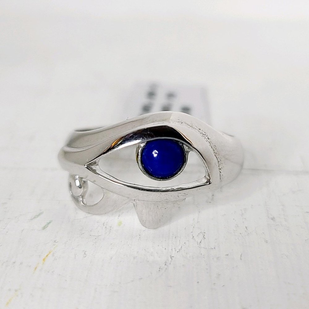 NEW Sterling Silver Ring Lapis Egyptian Eye of Horus .925 Signed Sajen Size 11.5